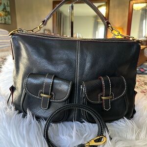 Dooney & Bourke Black Leather Shoulder Bag with Gold Accents